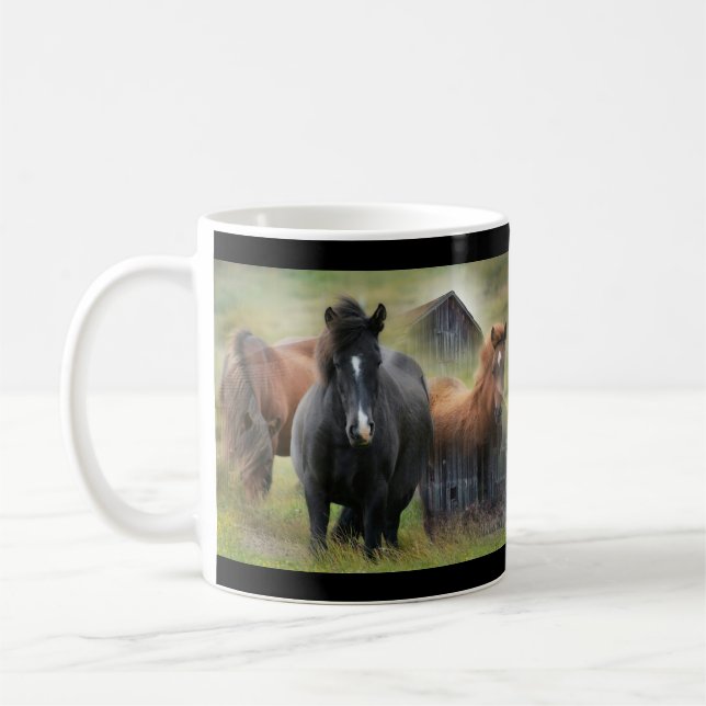 Beautiful Horses and Rustic Barn Coffee Mug (Left)