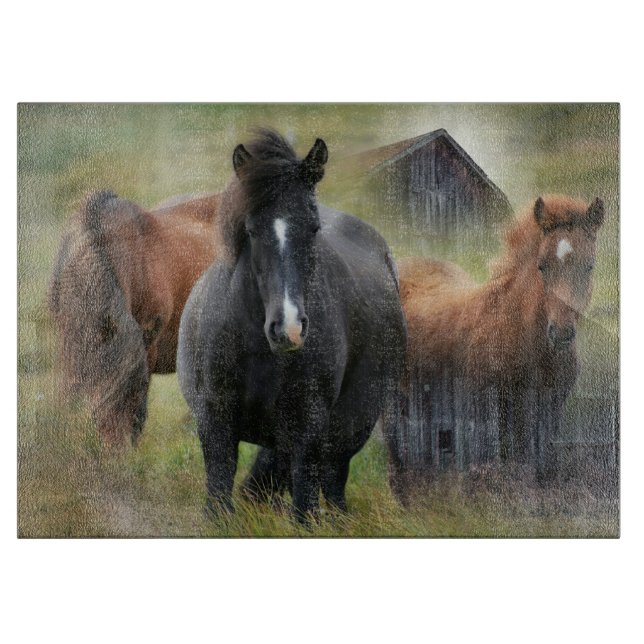 Beautiful Horses and Rustic Barn Cutting Board (Front)