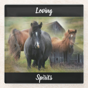 Beautiful Horses and Rustic Barn Glass Coaster