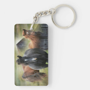 Beautiful Horses and Rustic Barn Key Ring