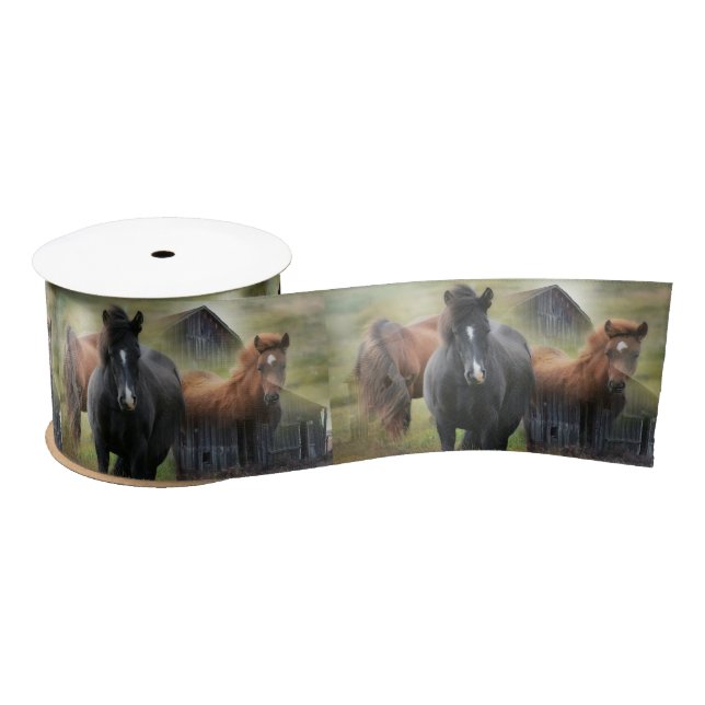 Beautiful Horses and Rustic Barn Satin Ribbon (Spool)