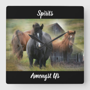 Beautiful Horses and Rustic Barn Square Wall Clock