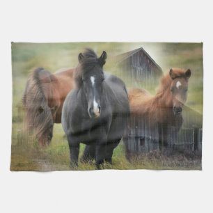 Beautiful Horses and Rustic Barn Tea Towel