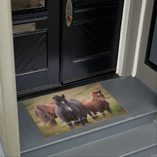 Beautiful Horses Grazing in a Pasture Custom Doormat