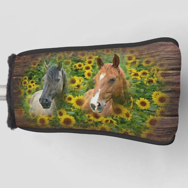 Beautiful Horses in Field of Sunflowers Golf Head Cover (Front)