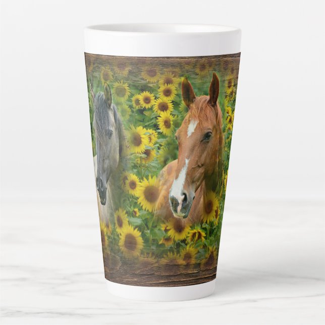Beautiful Horses in Field of Sunflowers Latte Mug (Front)