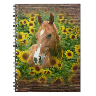 Beautiful Horses in Field of Sunflowers Notebook