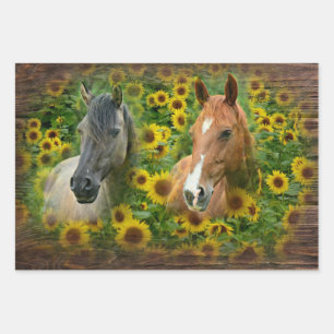Beautiful Horses in Field of Sunflowers Wrapping Paper Sheet