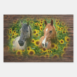 Beautiful Horses in Field of Sunflowers Wrapping Paper Sheet