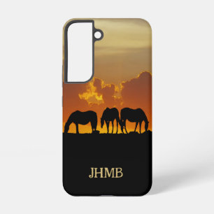 Beautiful Horses in Sunset Evening Custom Initials Samsung Galaxy Case