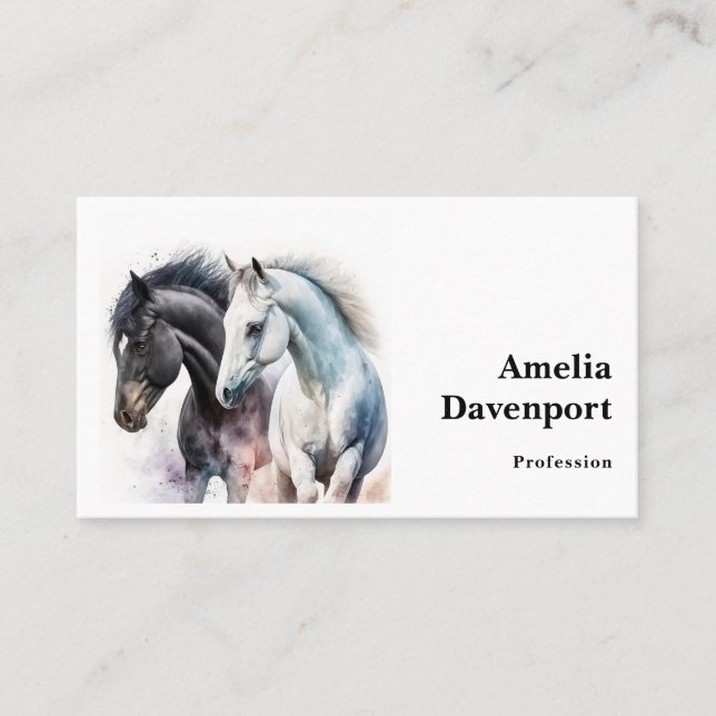 Beautiful Horses in Watercolor Business Card (Front)