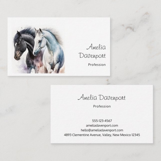 Beautiful Horses in Watercolor Business Card (Front/Back)
