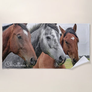 Beautiful Horses Personalised beach towel