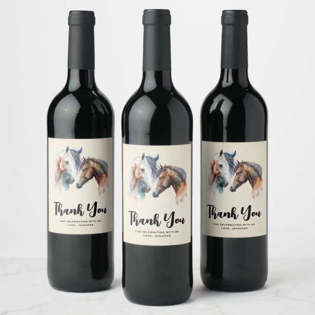 Beautiful Horses Western Boho Party Thank You Wine Label (Bottles)