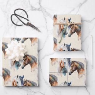 Beautiful Horses Western Boho Pattern Wrapping Paper Sheet