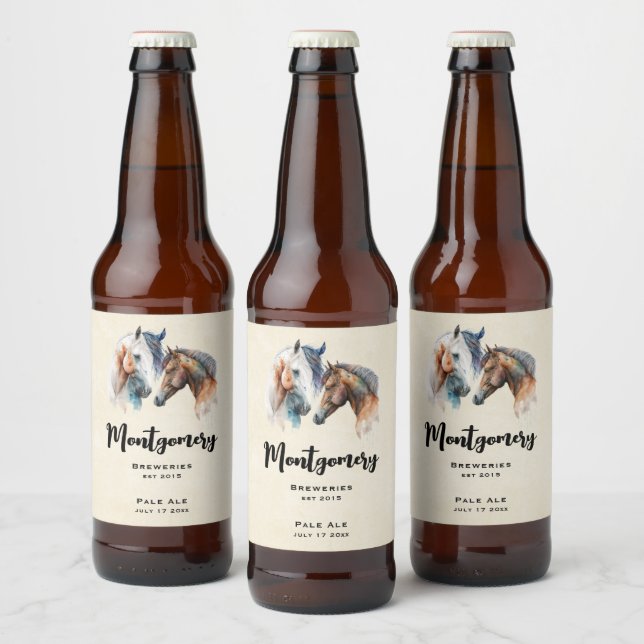 Beautiful Horses Western Boho Style Beer Making Bottle Label (Bottles)