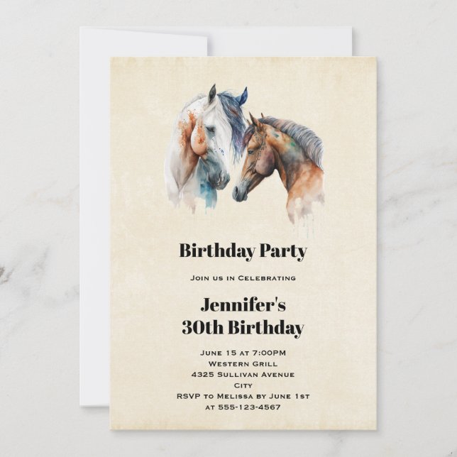 Beautiful Horses Western Boho Style Birthday Invitation (Front)