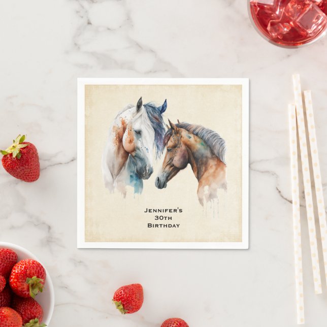 Beautiful Horses Western Boho Style Birthday Napkin (Insitu)