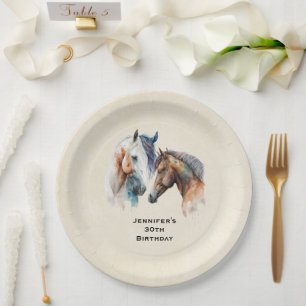 Beautiful Horses Western Boho Style Birthday Paper Plate