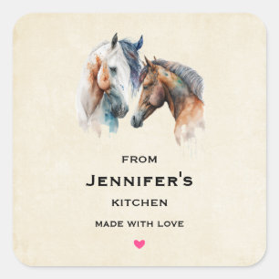 Beautiful Horses Western Boho Style Kitchen Square Sticker