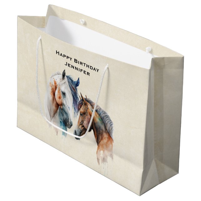 Beautiful Horses Western Boho Style Large Gift Bag (Front Angled)