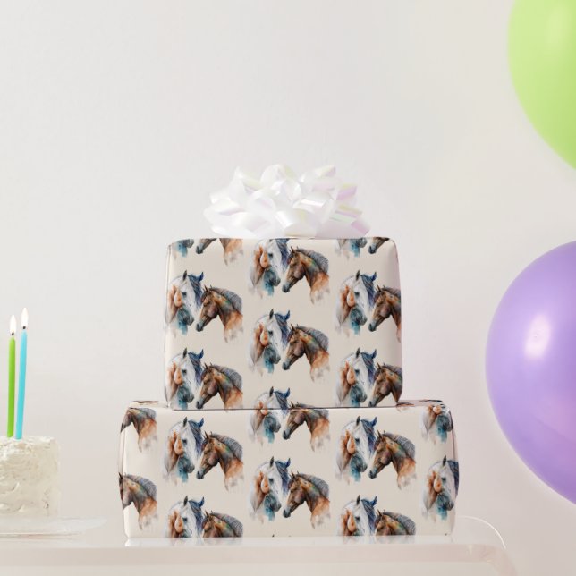 Beautiful Horses Western Boho Style Pattern Wrapping Paper (Party Gifts)