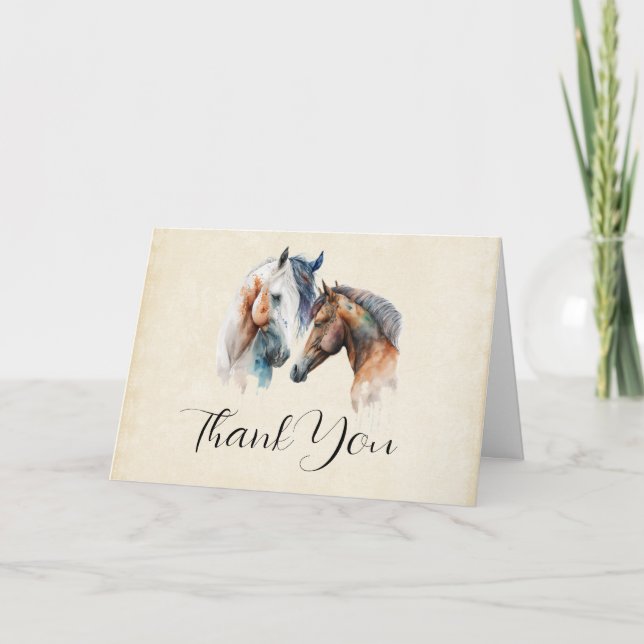 Beautiful Horses Western Boho Style Thank You Card (Front)