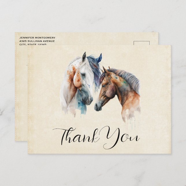 Beautiful Horses Western Boho Style Thank You Postcard (Front/Back)