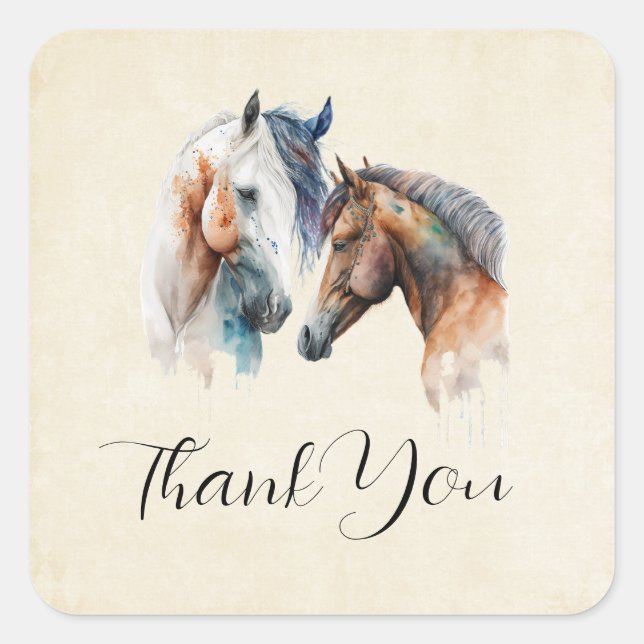 Beautiful Horses Western Boho Style Thank You Square Sticker (Front)