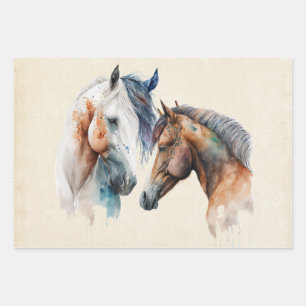 Beautiful Horses Western Boho Style Wrapping Paper Sheet