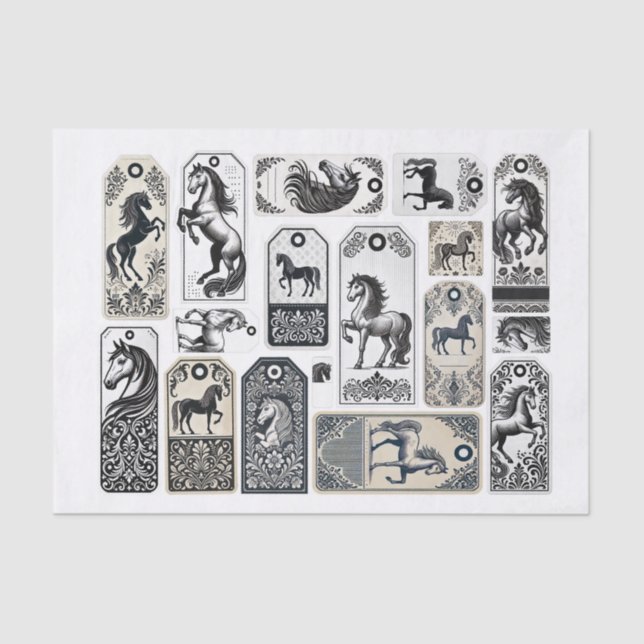 Beautiful Horses with Damask Design Embellishment Tissue Paper (Front)