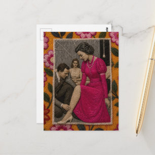 Beautiful Hot Pink Dress Fashion Sewing Collage Postcard