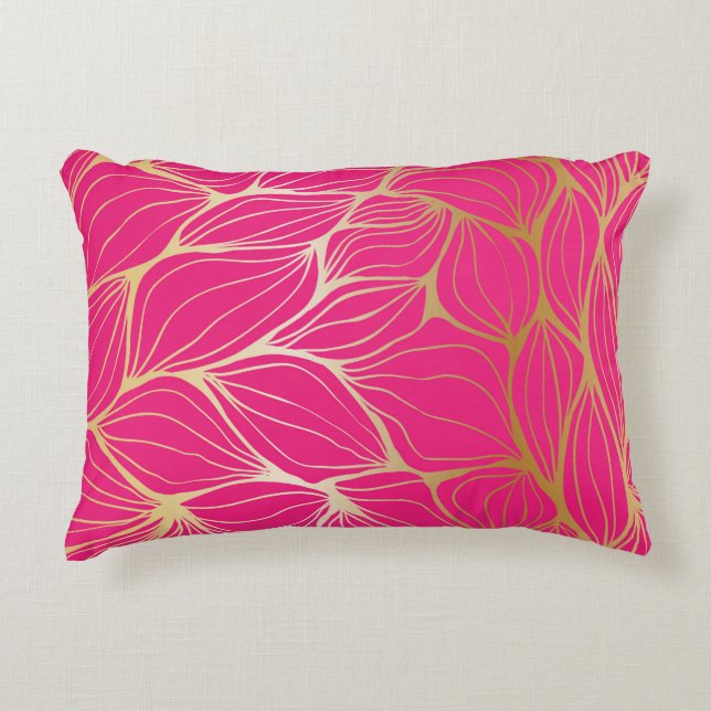 Beautiful,hot pink,faux gold,leaf,pattern,trendy,m decorative cushion (Front)