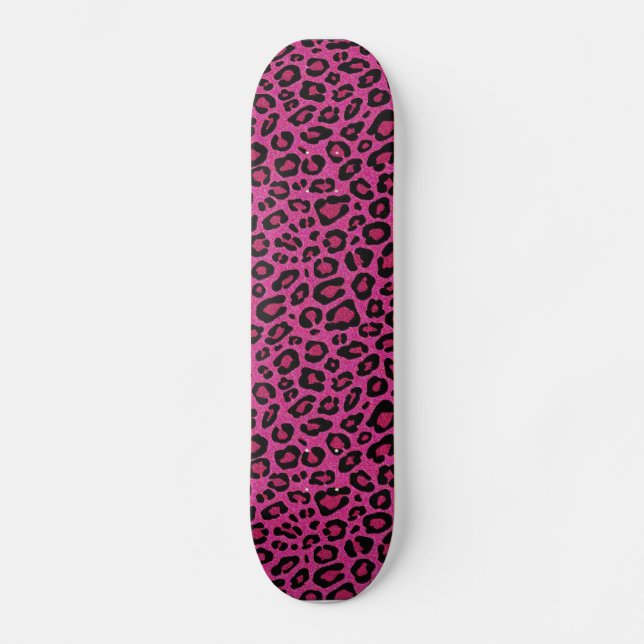 Beautiful hot pink leopard skin glitter shine skateboard (Front)