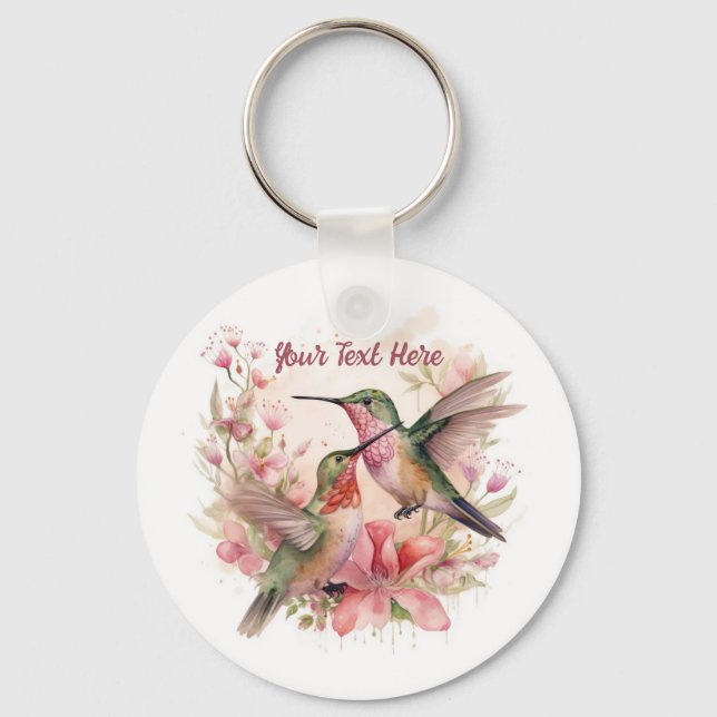 Beautiful Humming Birds with Flowers Key Ring (Front)