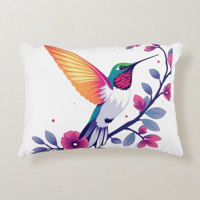 Beautiful Hummingbird and Floral Decorative Cushion (Front)