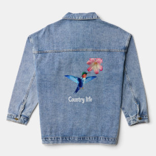Beautiful Hummingbird and Flower Country Denim Jacket