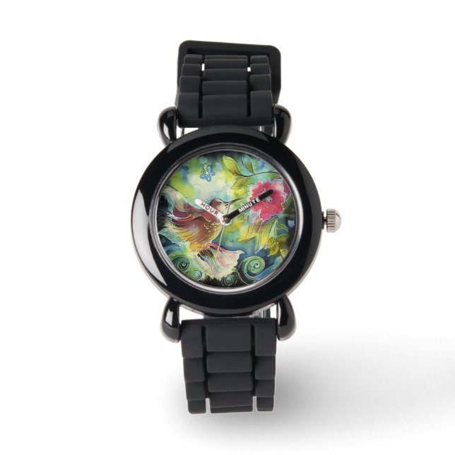 beautiful hummingbird and flowers watch (Front)