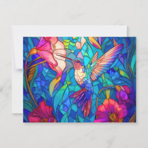Beautiful Hummingbird Flower Garden Stained Glass  Postcard