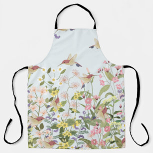 Beautiful hummingbird in sweet floral flower garde apron