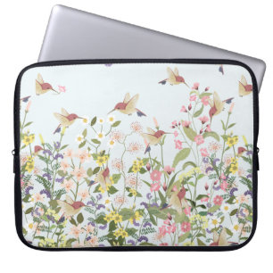Beautiful hummingbird in sweet floral flower garde laptop sleeve