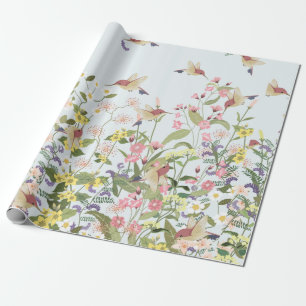 Beautiful hummingbird in sweet floral flower garde wrapping paper