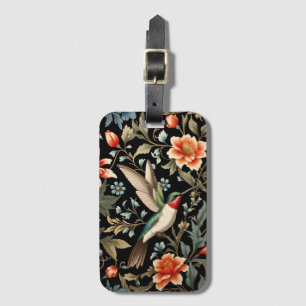 Beautiful Hummingbird on Dark Floral Background Luggage Tag