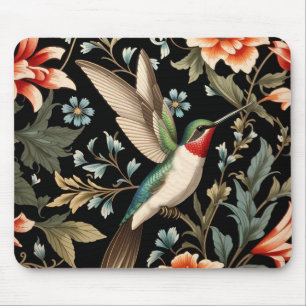 Beautiful Hummingbird on Dark Floral Background Mouse Pad