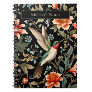 Beautiful Hummingbird on Dark Floral Background Notebook