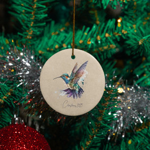 Beautiful Hummingbird Personalised Watercolor Ceramic Ornament