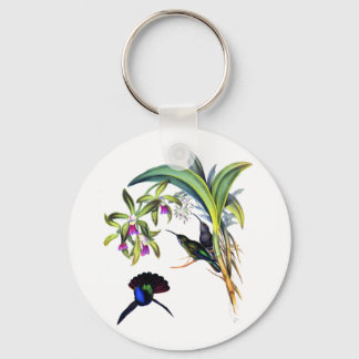 Beautiful Hummingbirds and Purple Orchids Key Ring