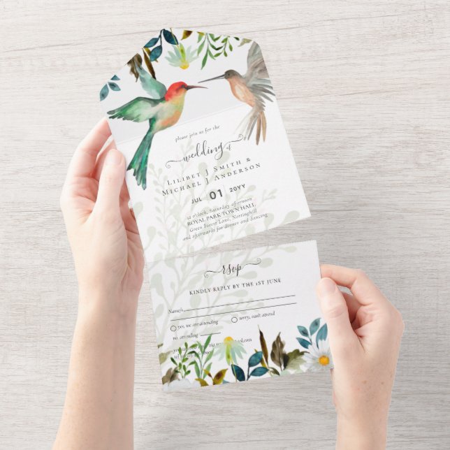Beautiful HUMMINGBIRDS Couple Wedding All In One Invitation (Tearaway)