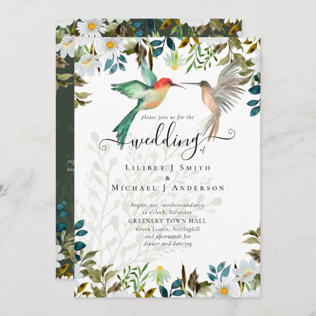 Beautiful HUMMINGBIRDS Couple Wedding Invitation (Front/Back)