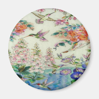 Beautiful Hummingbirds Flowers Stained Glass Art Magnet